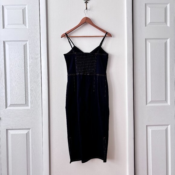 Current Elliott The Jacqueline Two-Toned Paneled Denim Midi Dress - Picture 8 of 11